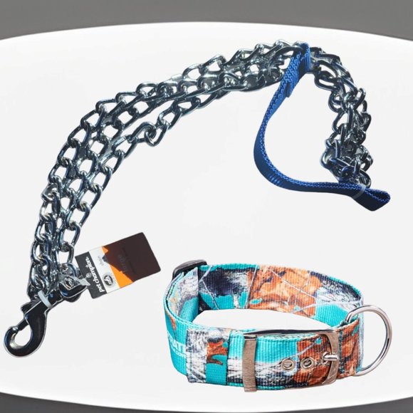 NWT Dog CAMO FASHION Teal Dog Collar and 5Ft Chain Med to Large - Picture 4 of 4